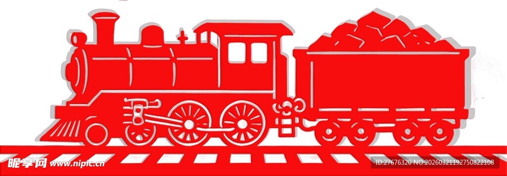 红色复古蒸汽运煤火车