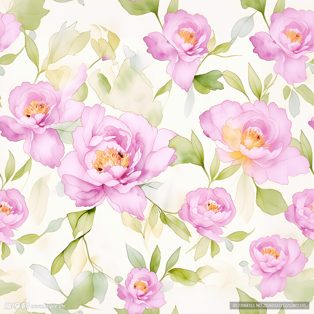 水彩绘粉色花卉图案