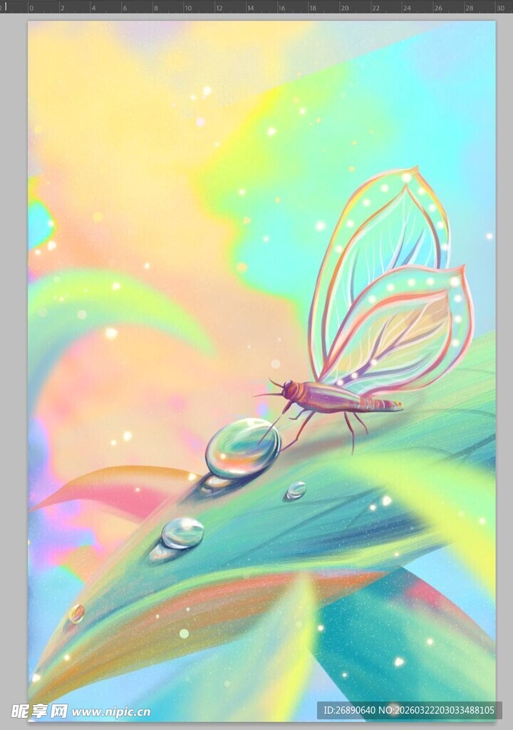 梦幻蜻蜓栖息多彩叶片上