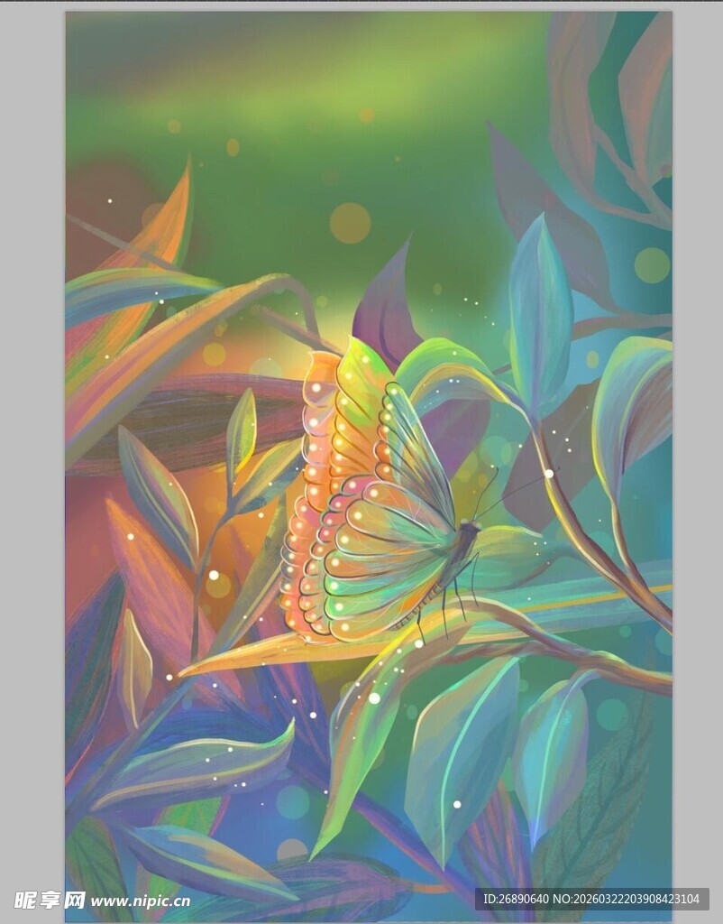 梦幻森林中的多彩飞虫