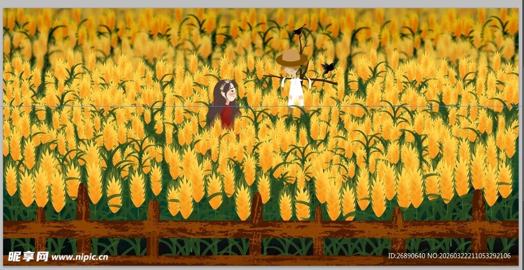 金色麦田中的温馨场景