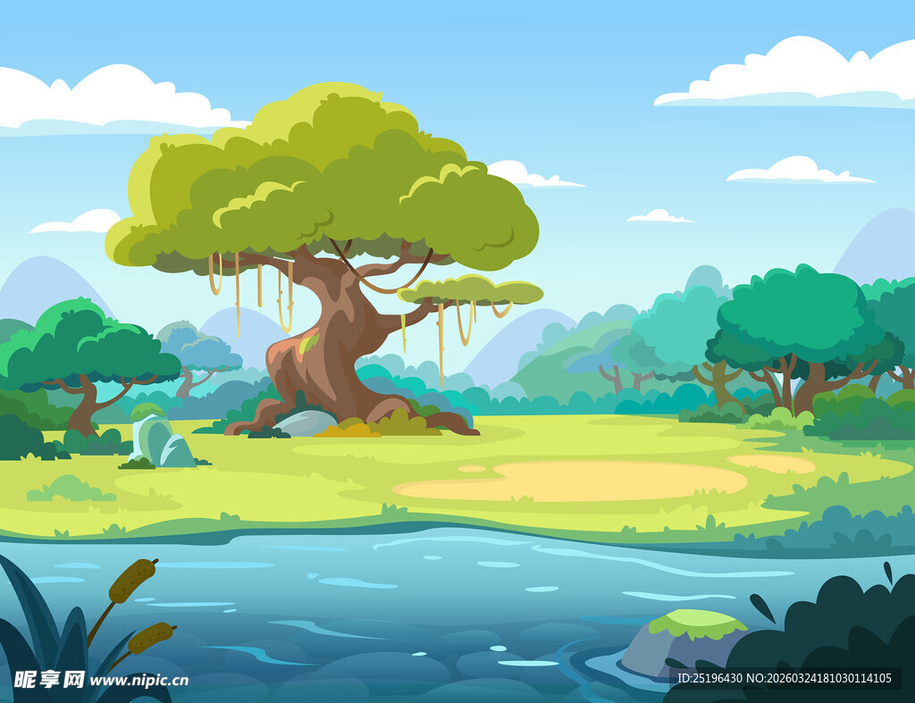 宁静森林中的河畔风光