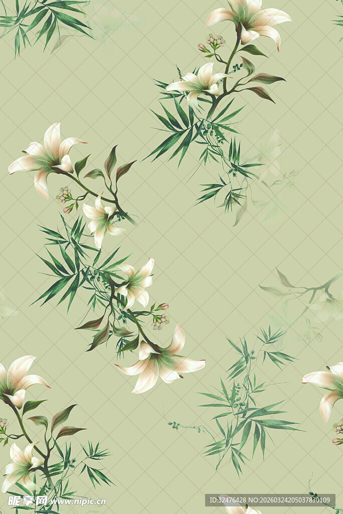 淡雅花卉竹叶图案背景