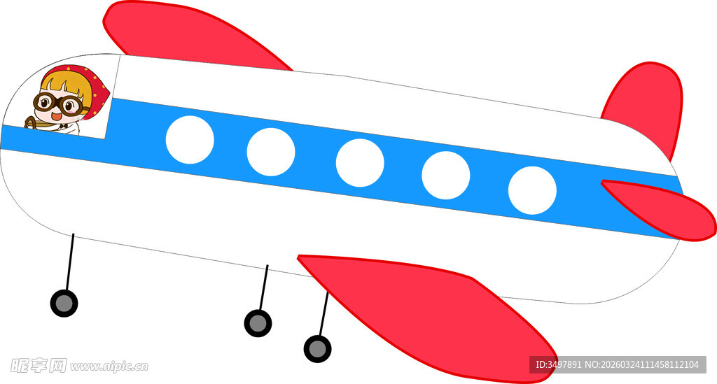 卡通飞机载着小男孩