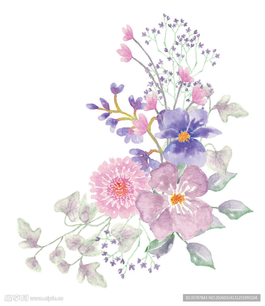 手绘多彩花卉组合