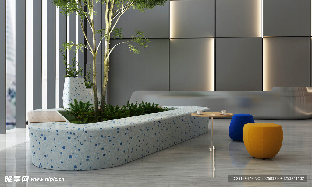 现代室内绿植景观座椅