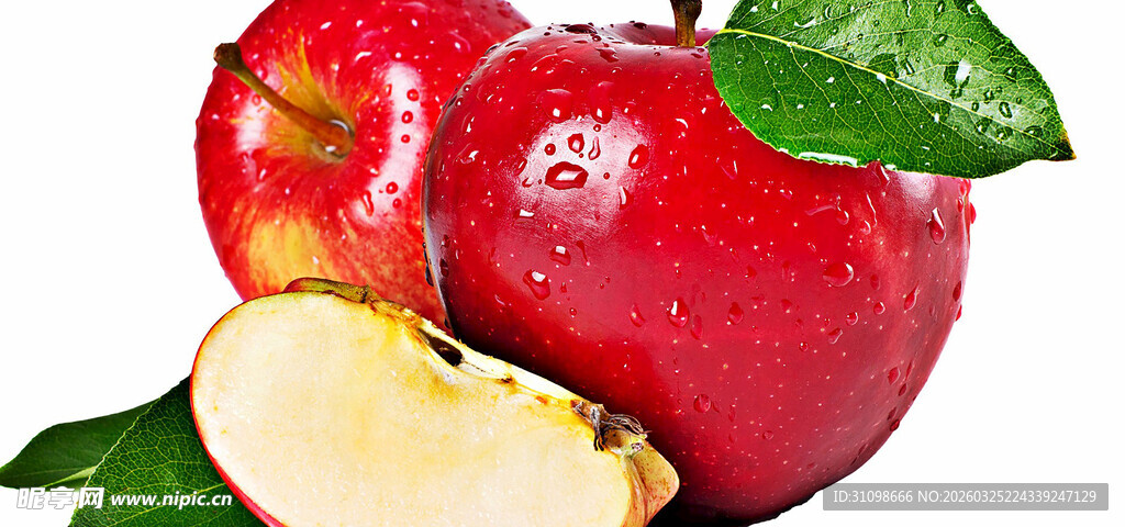 新鲜红苹果与切片特写