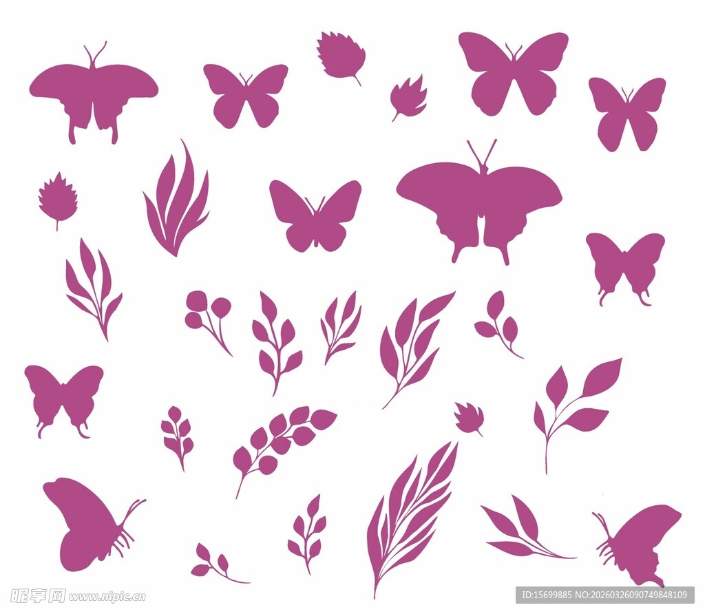 紫色蝴蝶与植物剪影图案