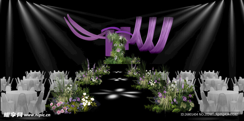 紫色系婚礼仪式场地布置