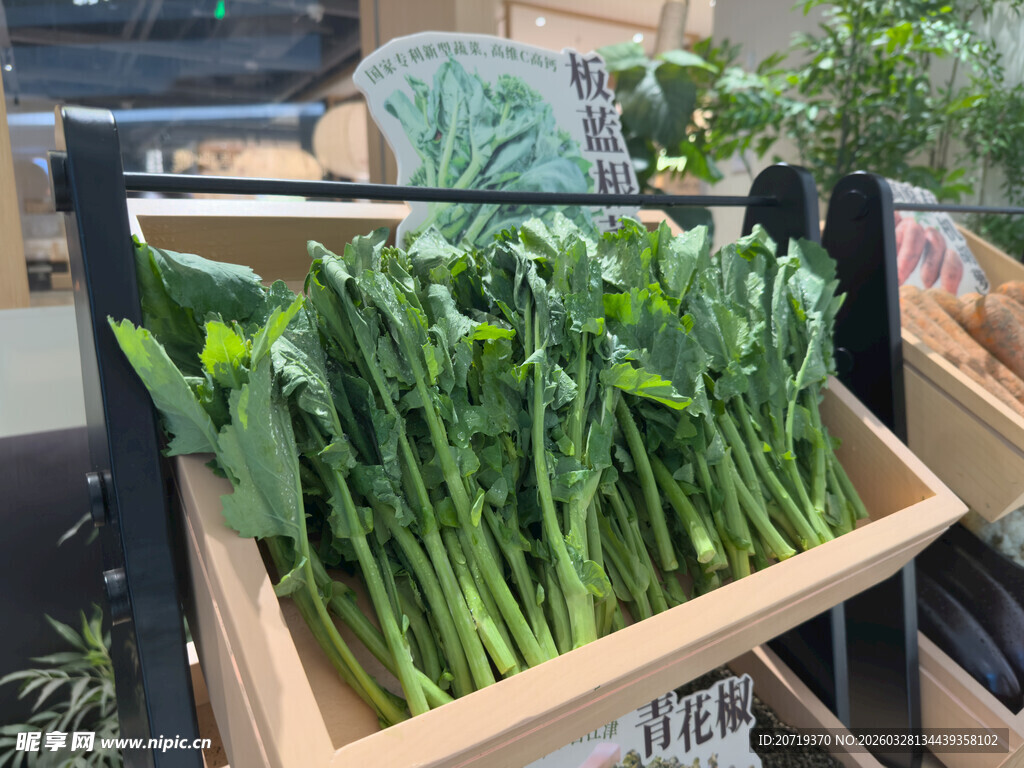 木盒中的新鲜绿色蔬菜