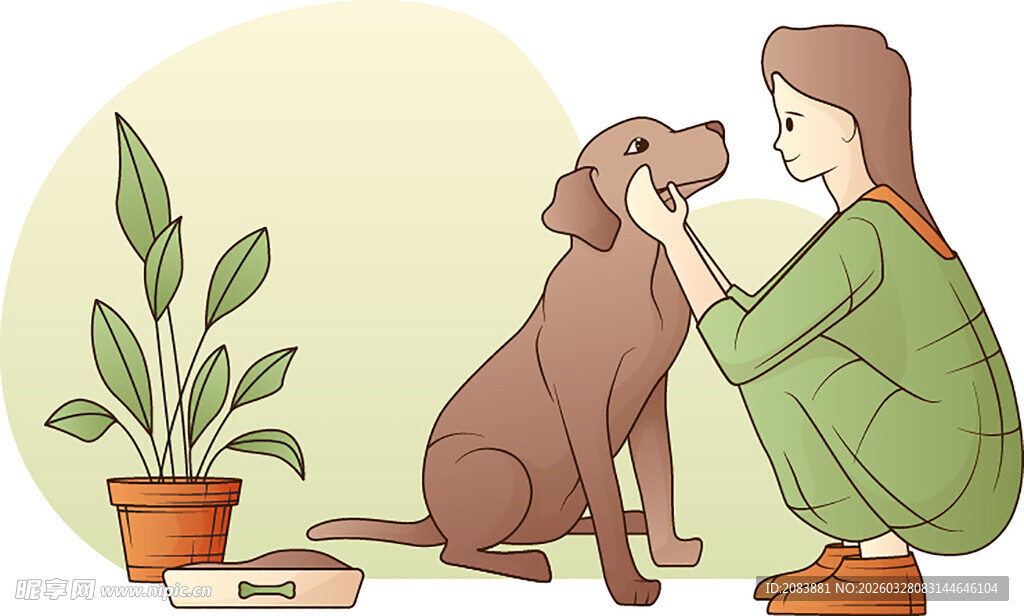 女子亲昵互动可爱棕色狗狗