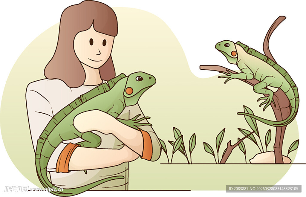 女孩与蜥蜴的温馨互动
