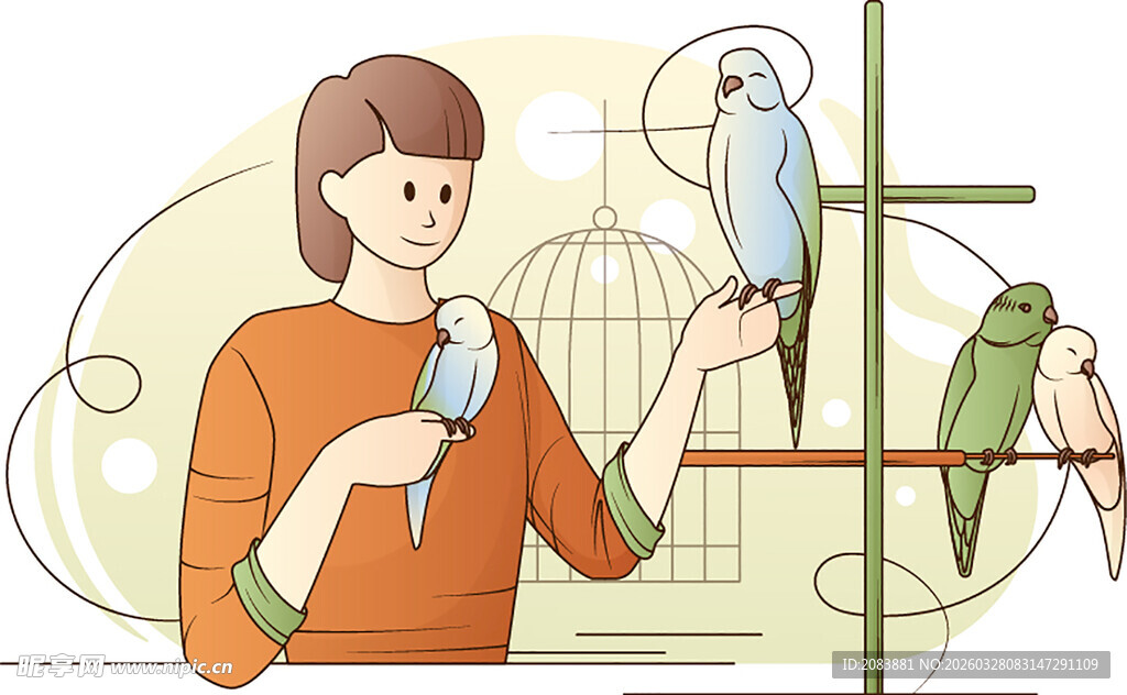 女子与鹦鹉互动温馨场景