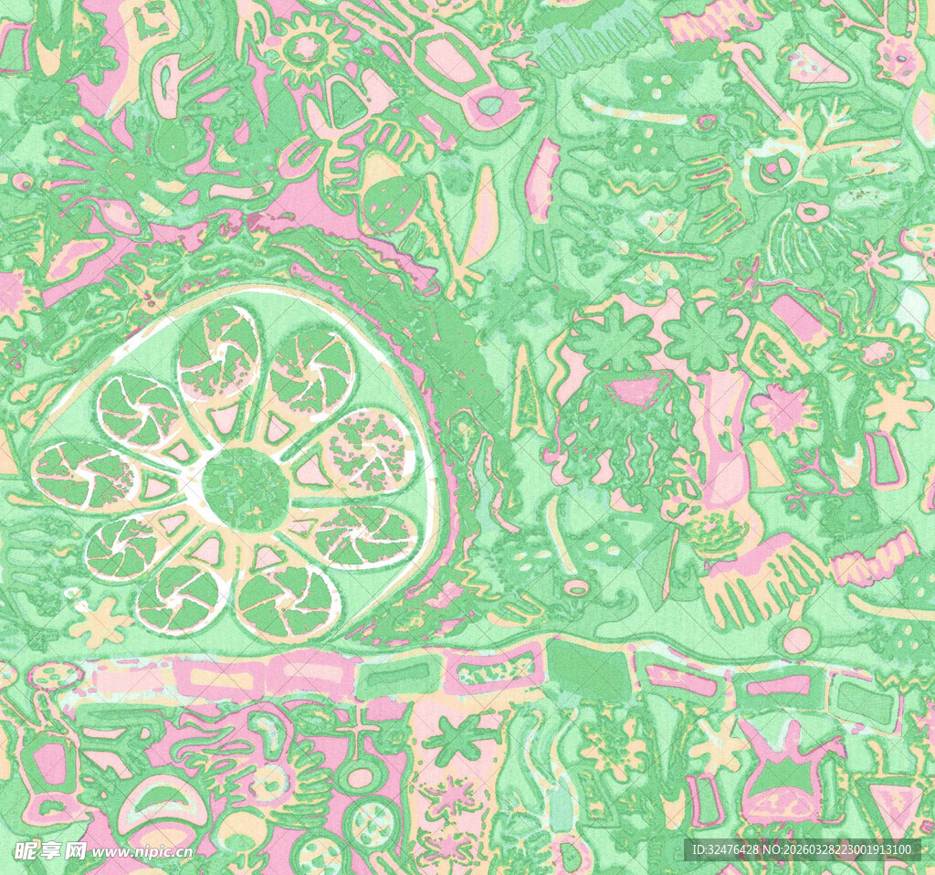 复古风绿色粉色花纹图案