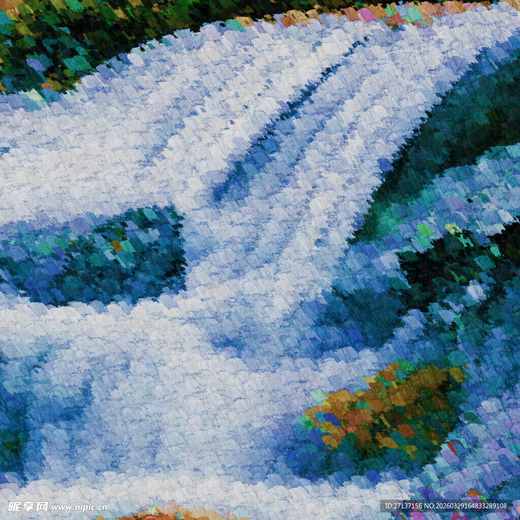 山间瀑布潺潺流淌美景