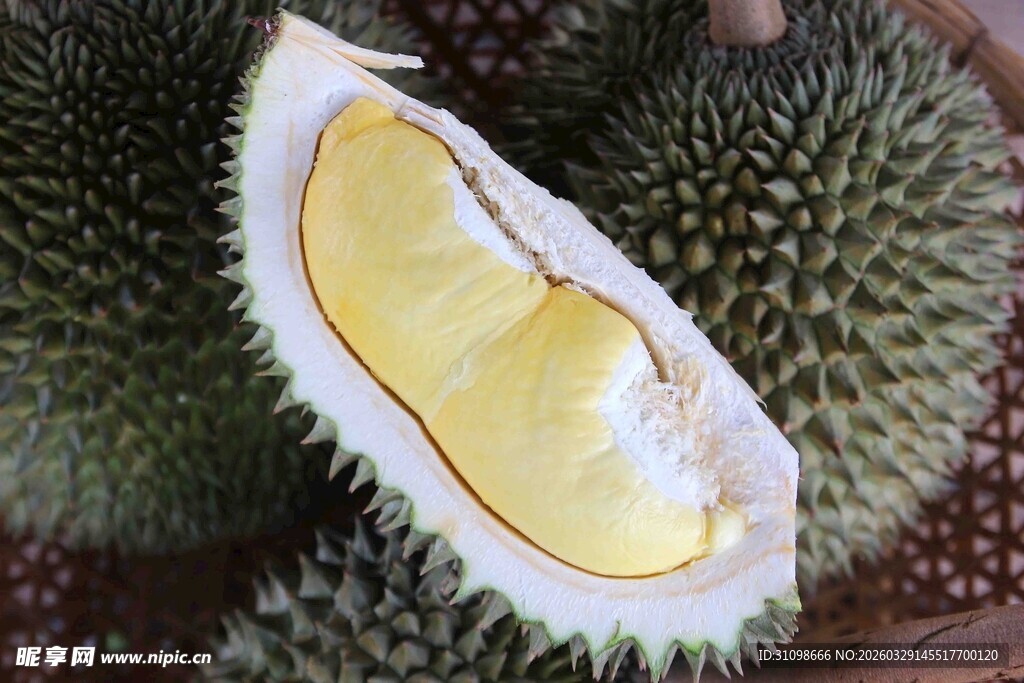 切开的榴莲果肉特写
