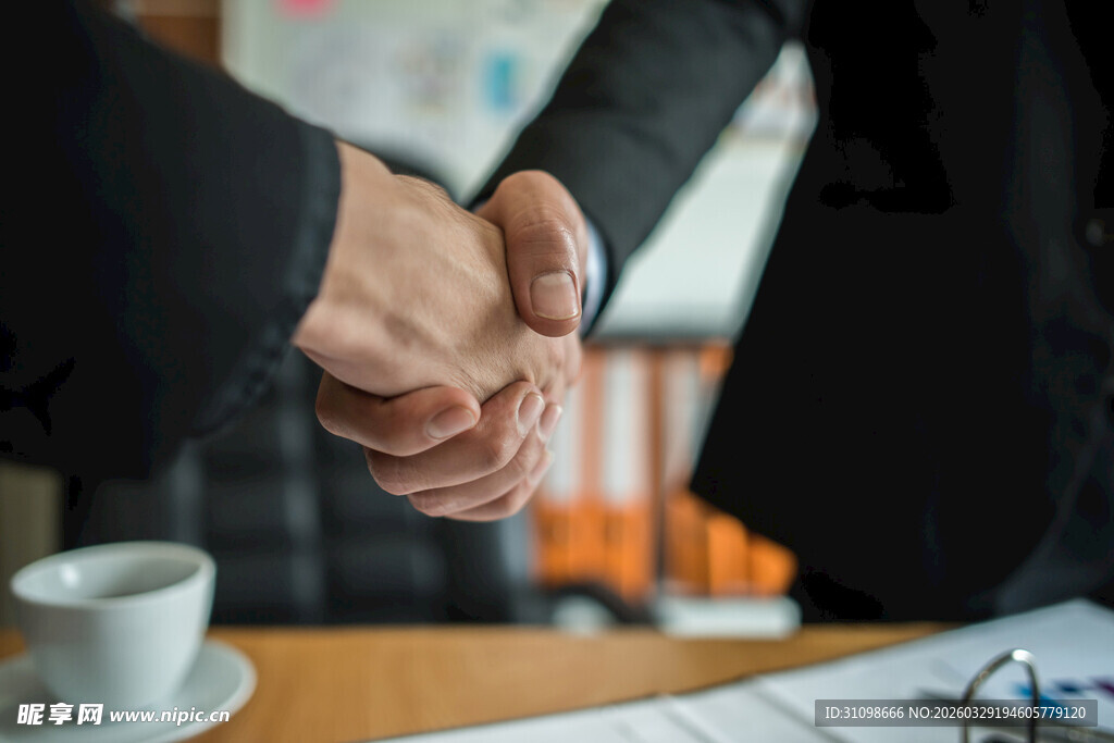 商务人士握手洽谈场景