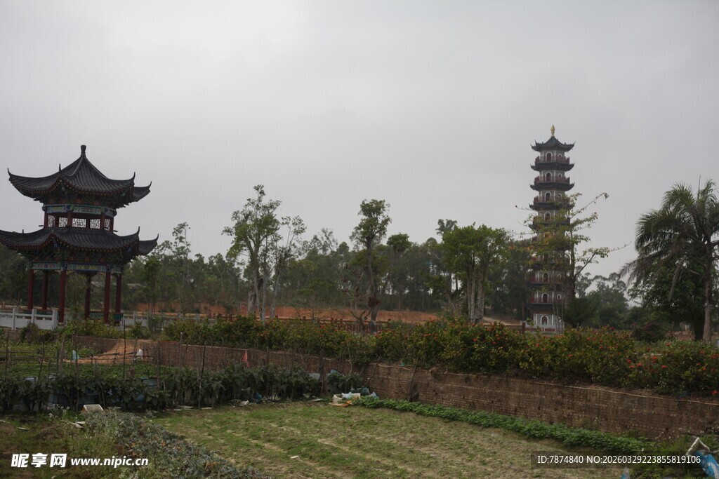 湛江中式园林古塔景观