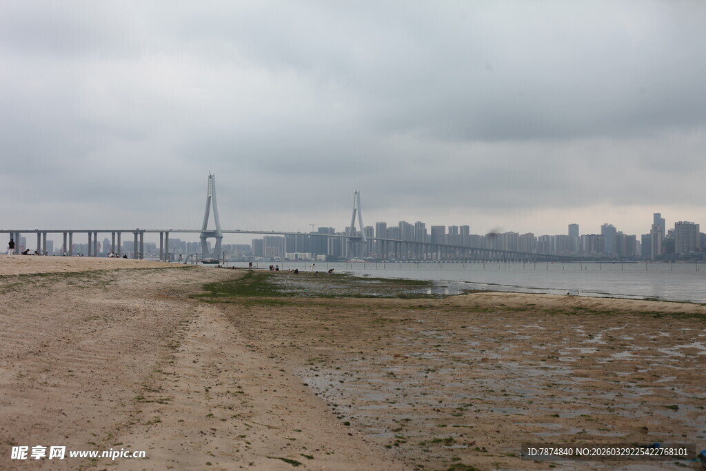 湛江城市江边空旷滩涂景象