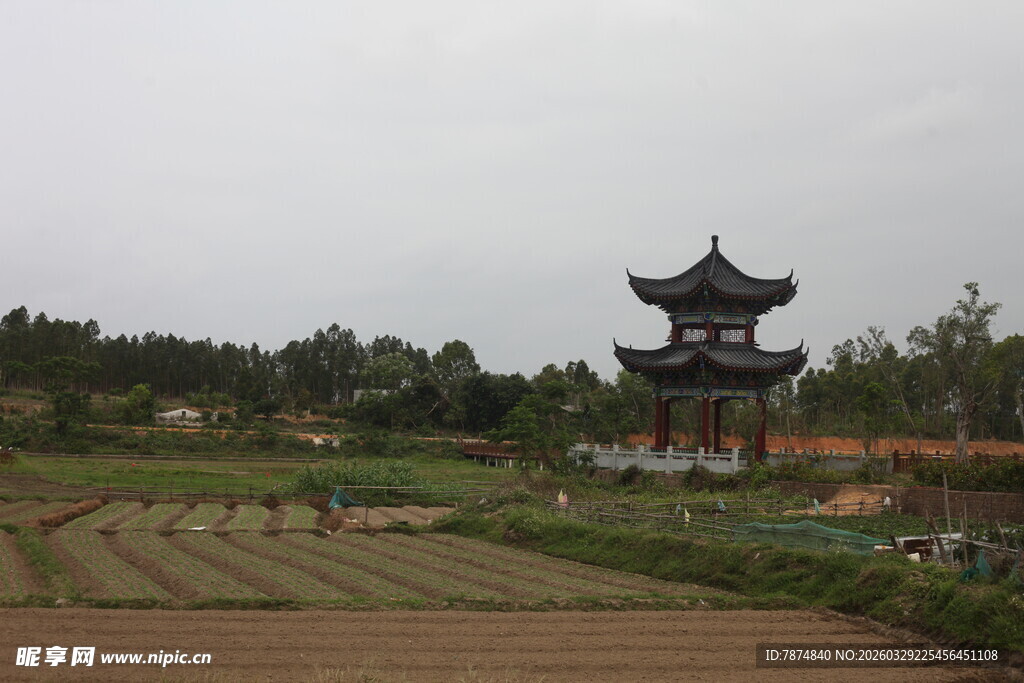 湛江田园中的古朴中式亭阁