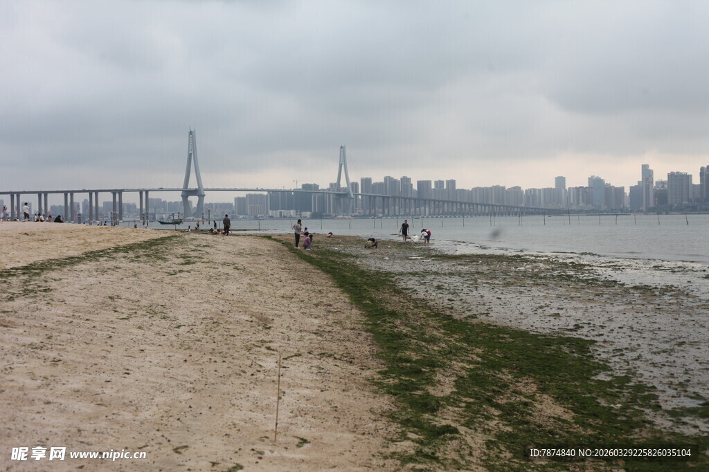 湛江海滨步道上的城市远景