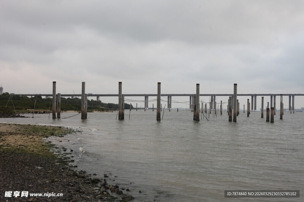 湛江水上长桥横跨静谧水面
