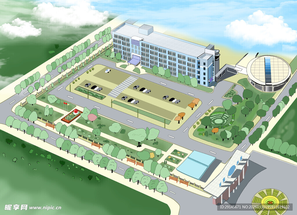 学校建筑鸟瞰效果图