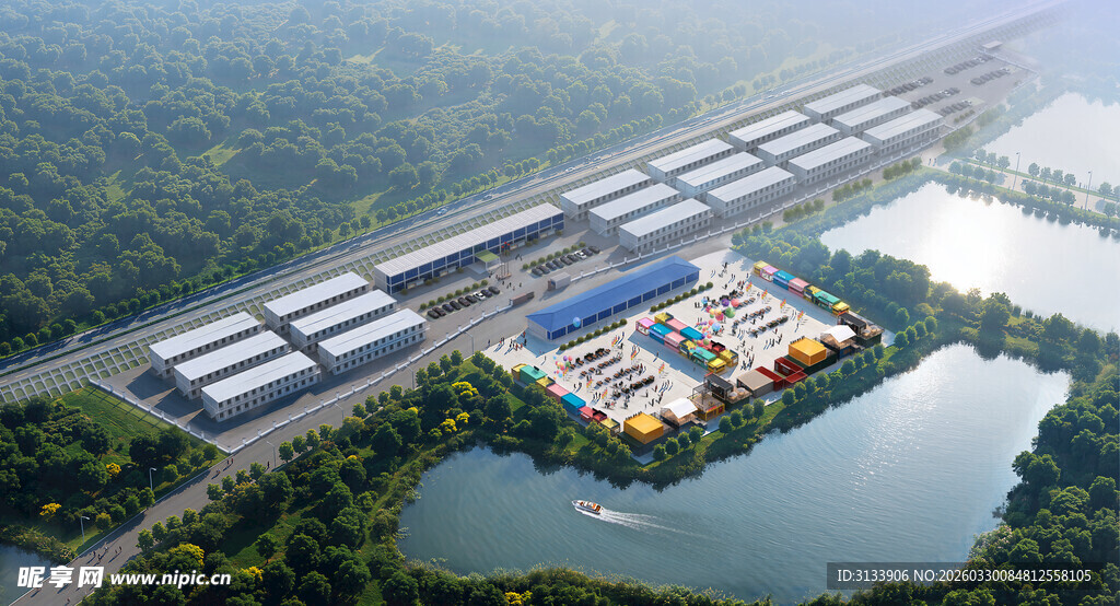 现代化园区与水域景观