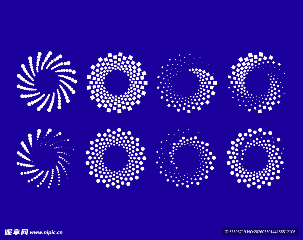 蓝色背景上的多样圆形图案