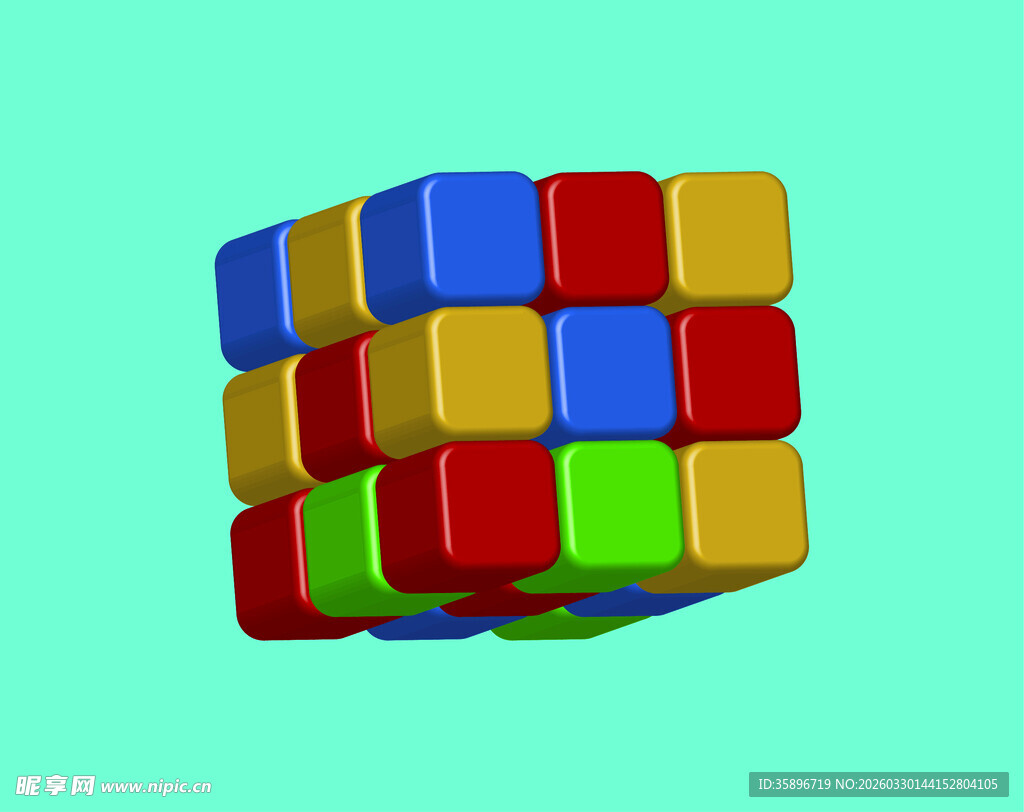 多彩魔方悬浮于清新背景