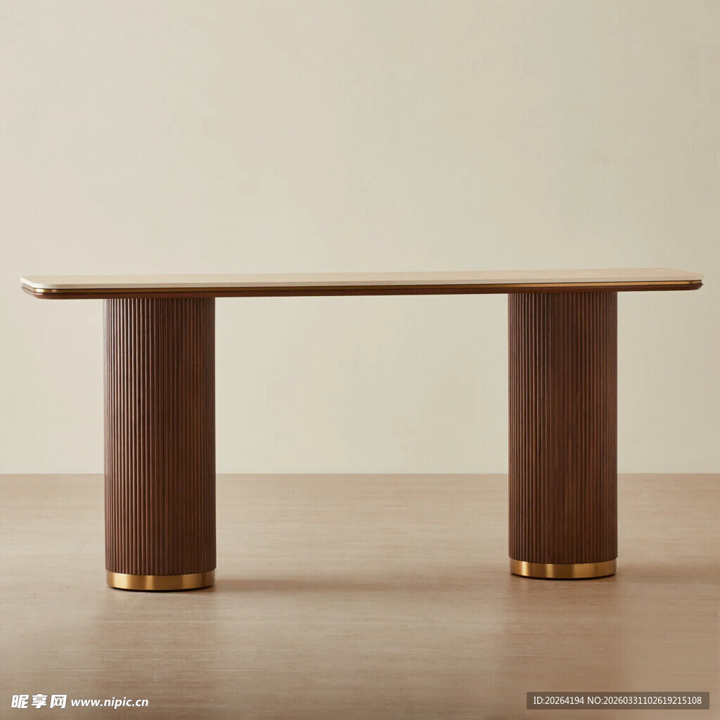 简约棕色柱形腿长桌