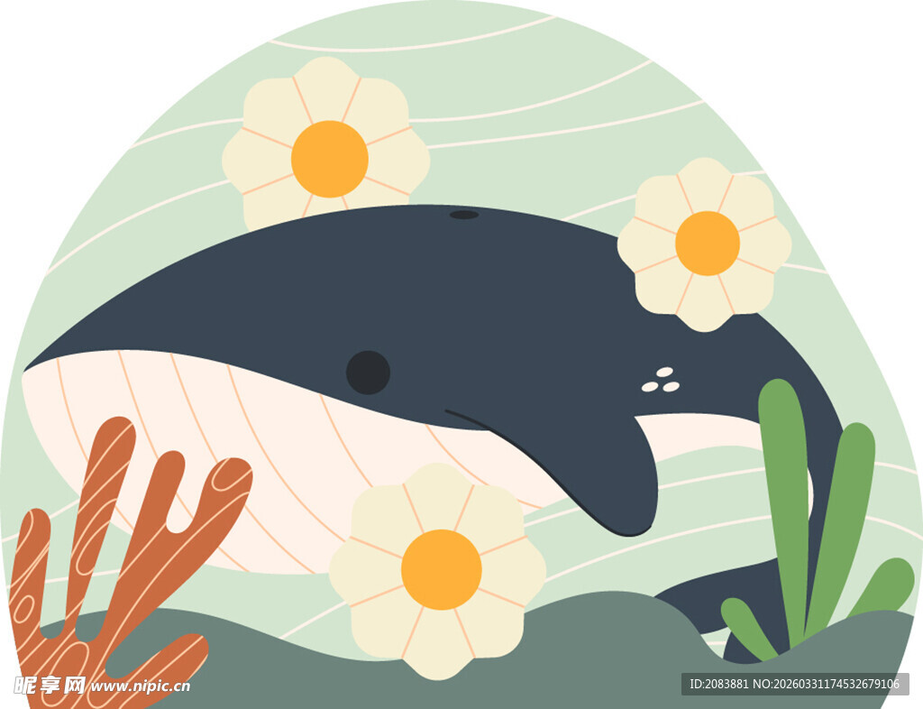 海底萌趣鲸鱼插画