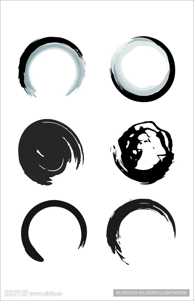 水墨风格圆形笔触图案