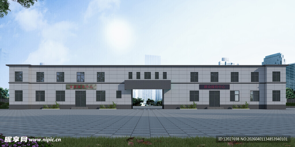 二层办公楼建筑外观设计效果图