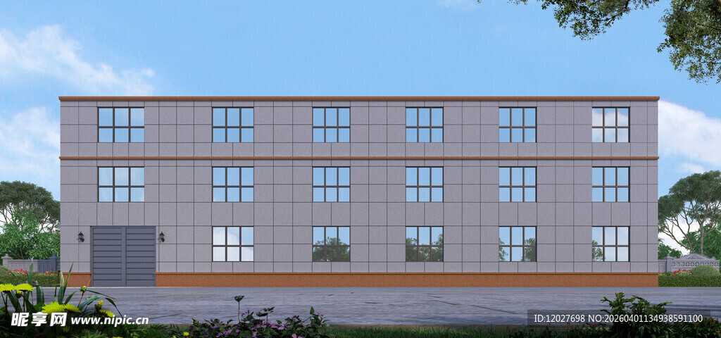 三层办公楼建筑外观效果图设计图