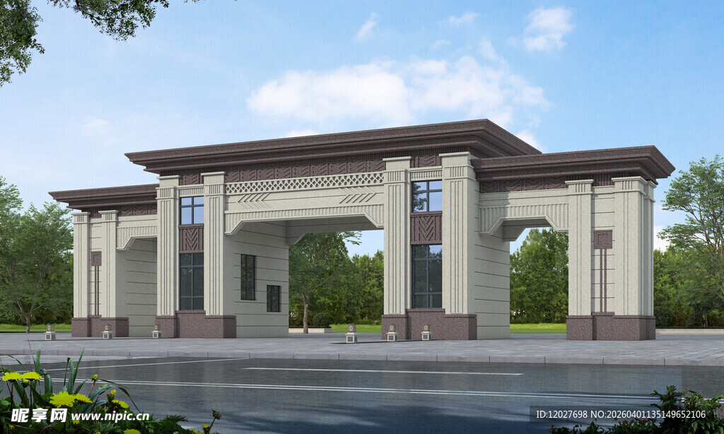 中式大气门楼建筑景观