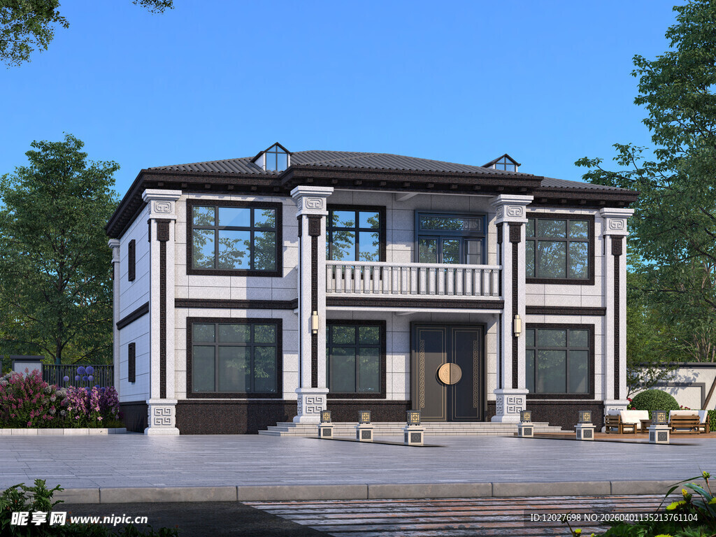 现代中式风格两层别墅外观