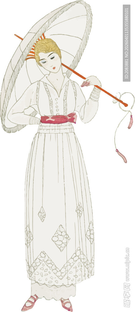 古风女子着白色长裙持笛