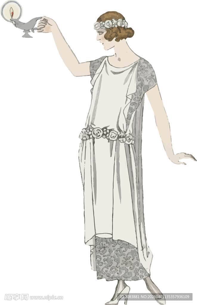 复古优雅女士手持油灯造型