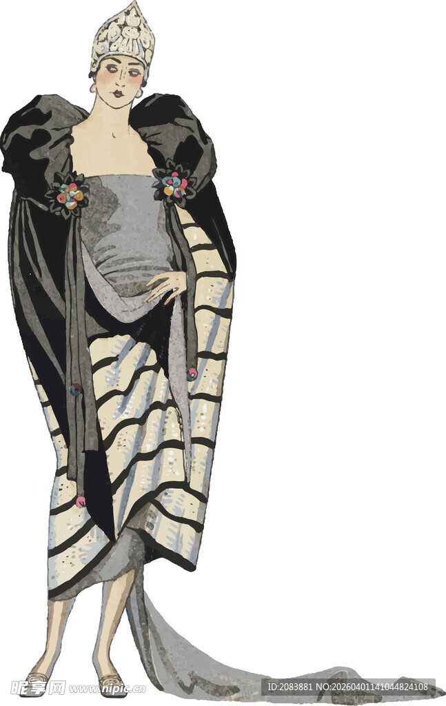 复古风格华丽礼服时装画