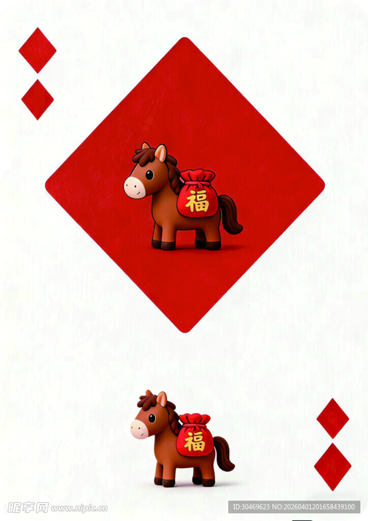 红色背景上的可爱小马形象