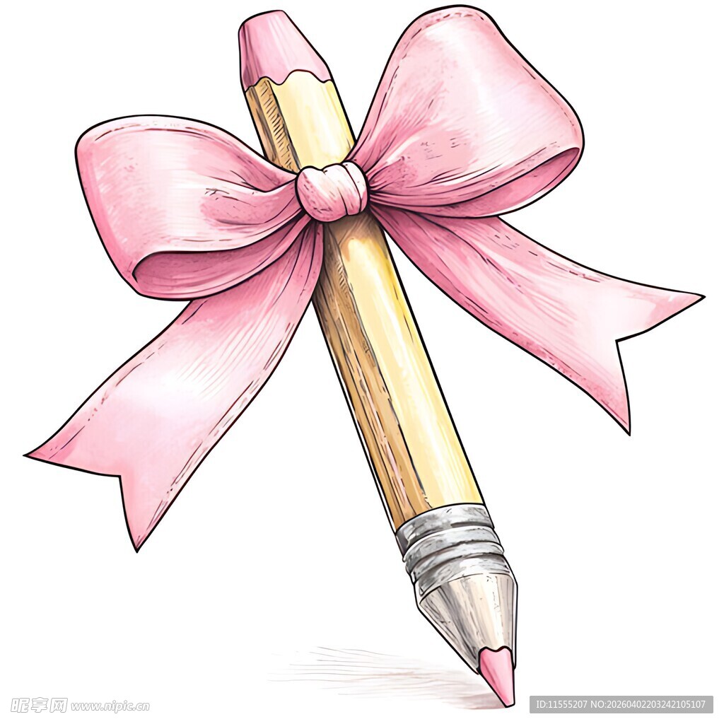 粉色蝴蝶结装饰的铅笔
