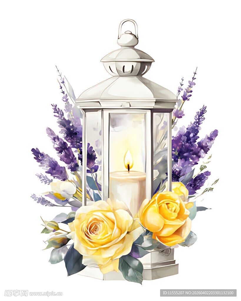 薰衣草黄玫瑰装饰的灯笼