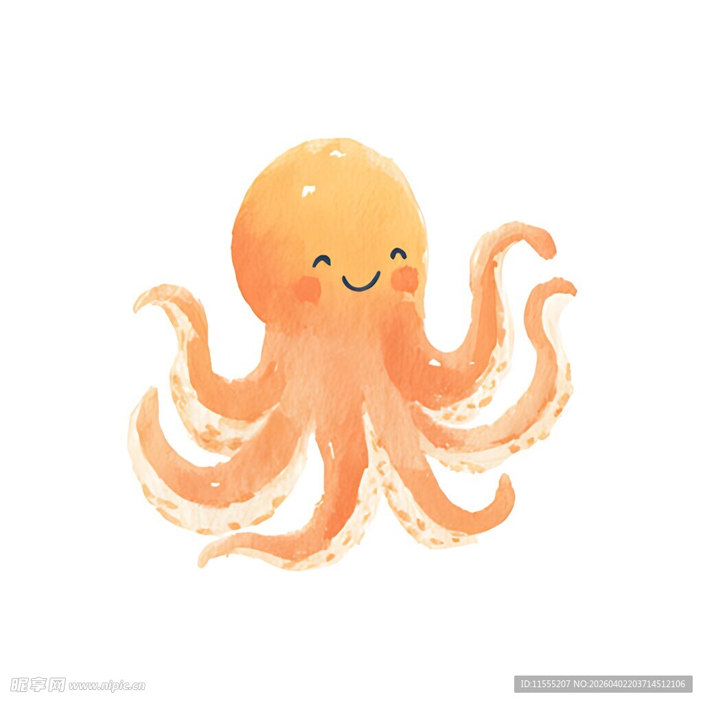 可爱橙色章鱼插画