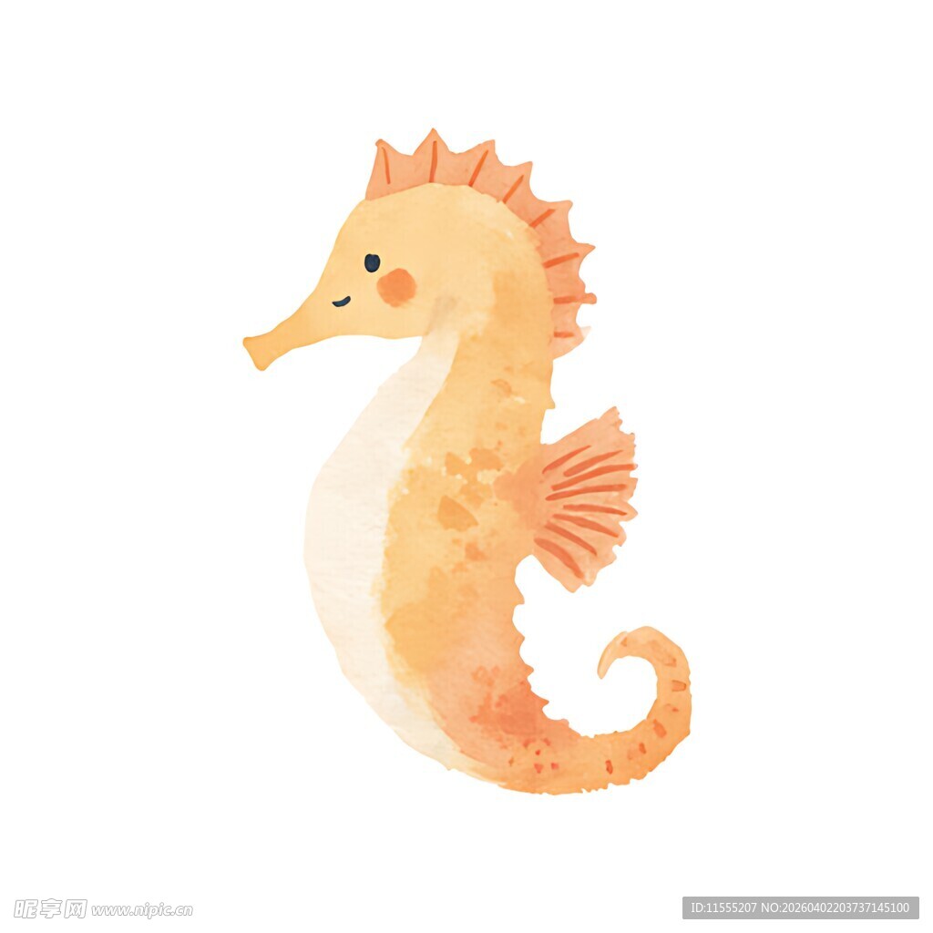 可爱水彩风橙色小海马