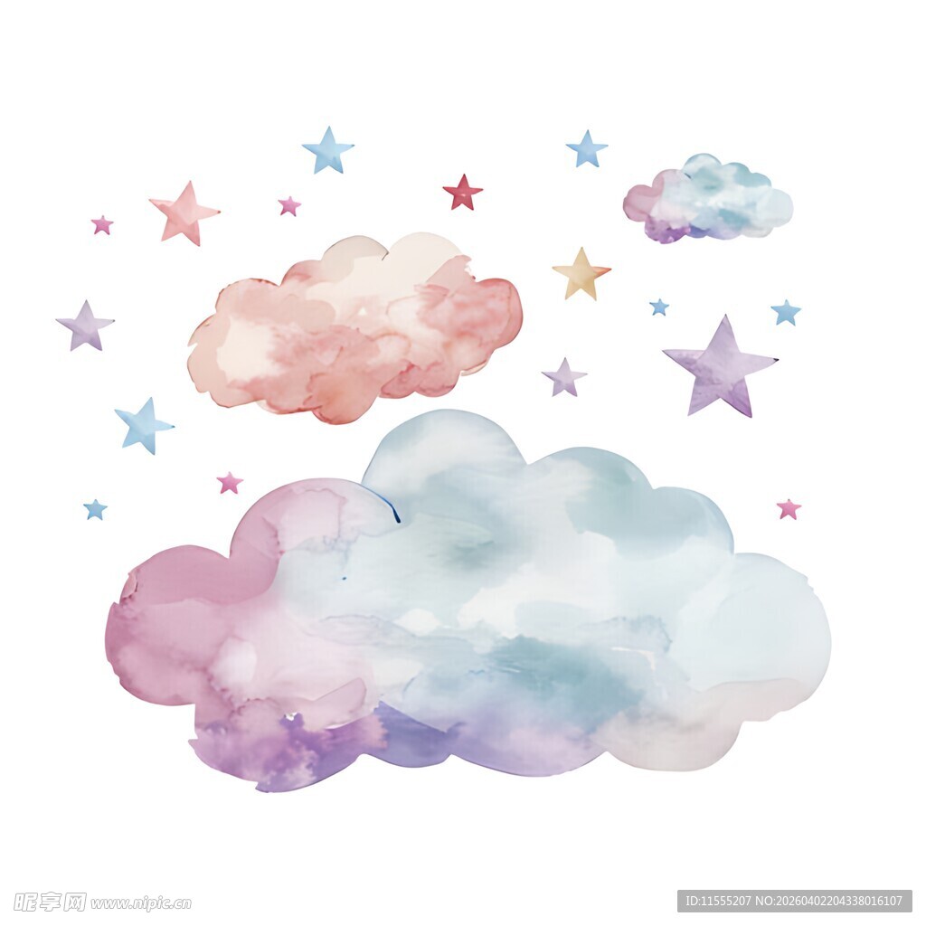 梦幻水彩云朵与星星图案
