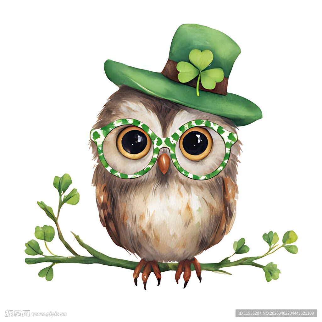 戴绿帽的可爱猫头鹰