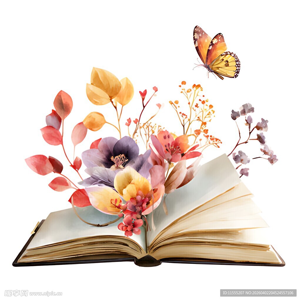翻开的书本绽放绚丽花朵
