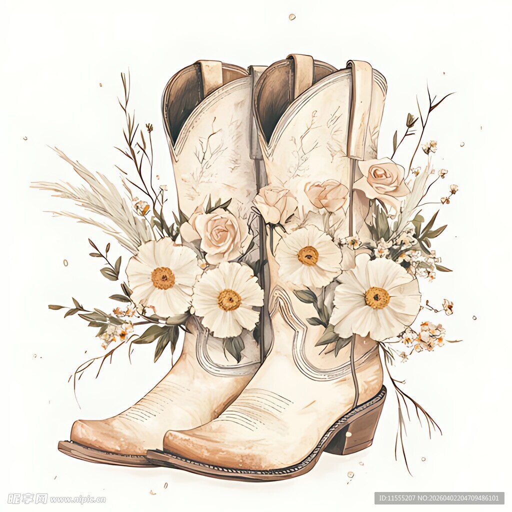 花卉装饰的复古牛仔靴