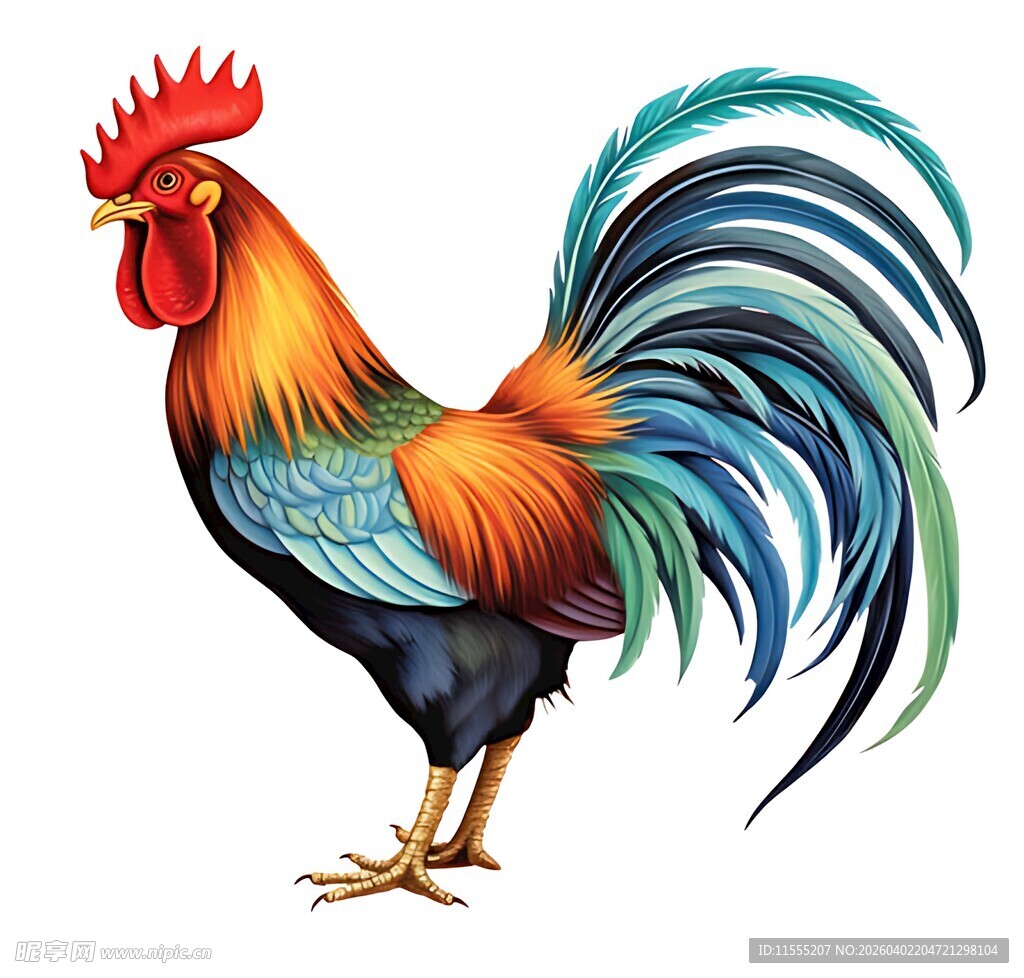 色彩绚丽的公鸡插画